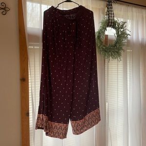 Wide leg pants, pink and burgundy, size medium